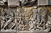 Prambanan - Ramayana reliefs of Shiva Temple. Rama's arrow hits Subali during latter's fight with Sugriva.  